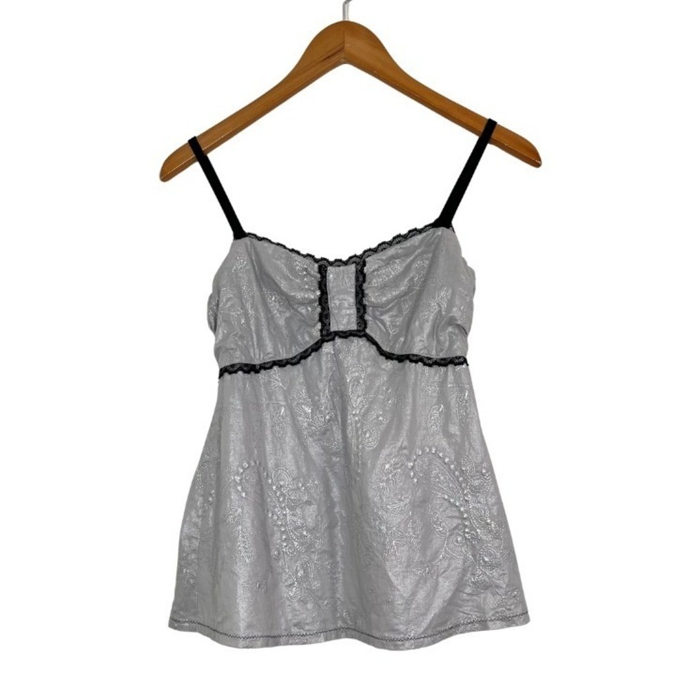 Josie Gray Embroidered Babydoll Camisole Y2K Cottagecore Lace Trim Sz S Coquette